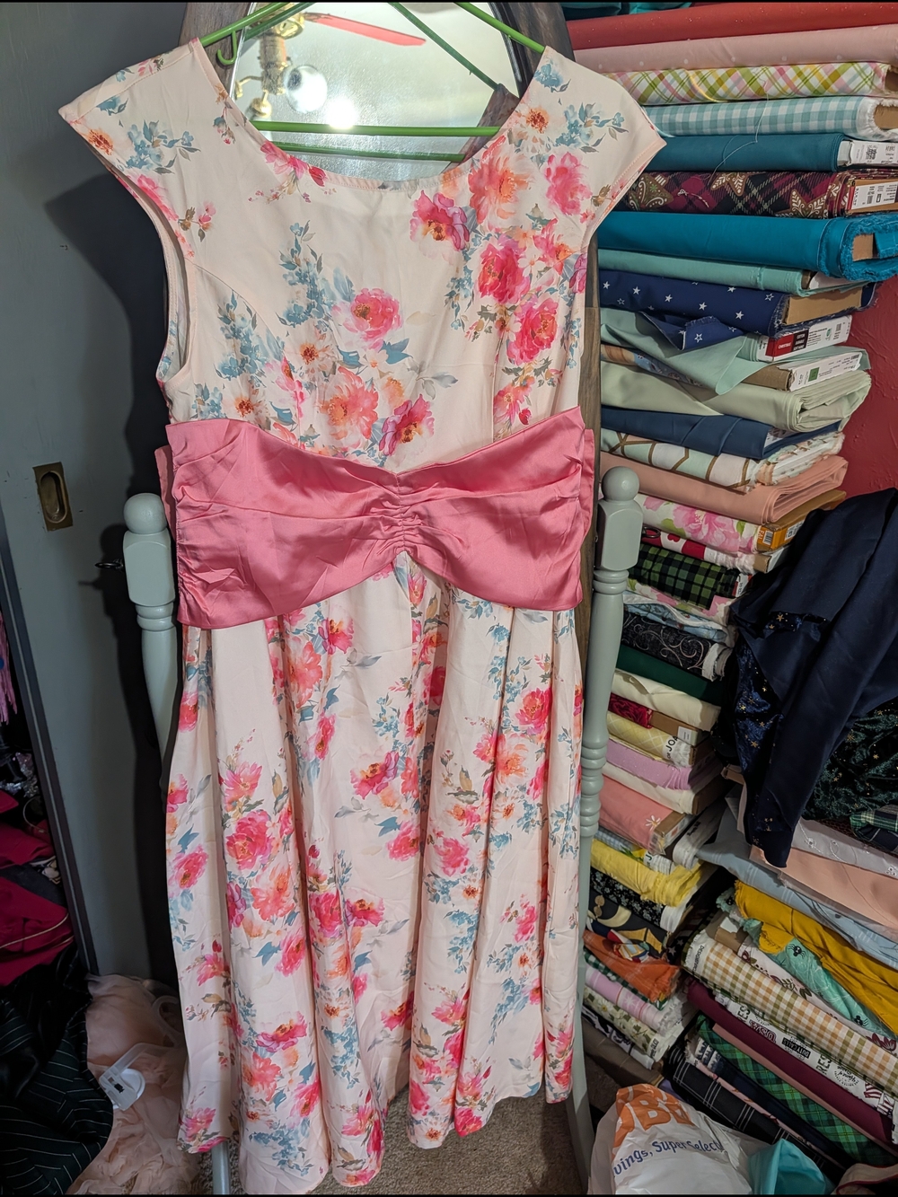 Vintage Inspired Floral Pink Bow Circle Dress